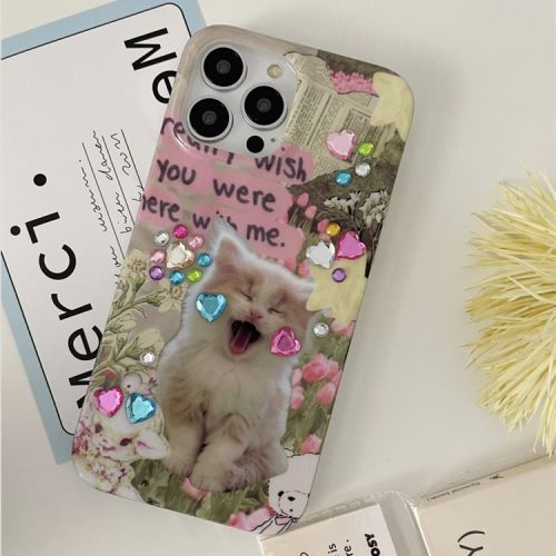 [ Meme Case ] Screaming Cat DIY fake diamond phone case | phone accessories | Three Fleas