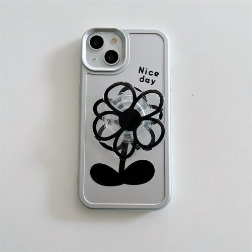 「iPhone」Black Flower with Grip Standphone accessories - Three Fleas