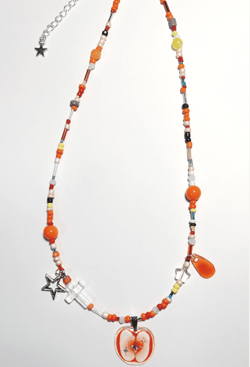 OrangeAppleShrinkPlasticCharmBeadedNecklace1 15d0a4c4 8072 4ed4 9f27 bba9ce0e77d7