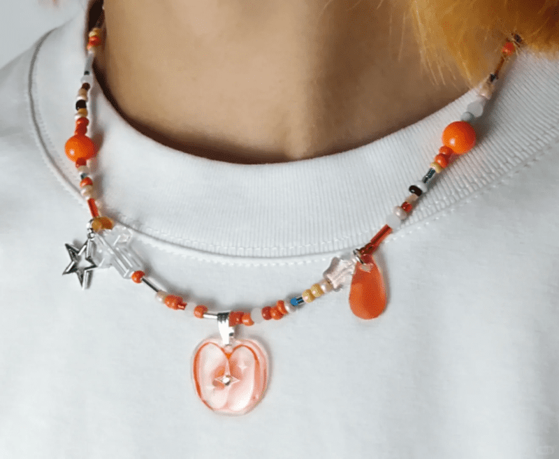 OrangeAppleShrinkPlasticCharmBeadedNecklace2