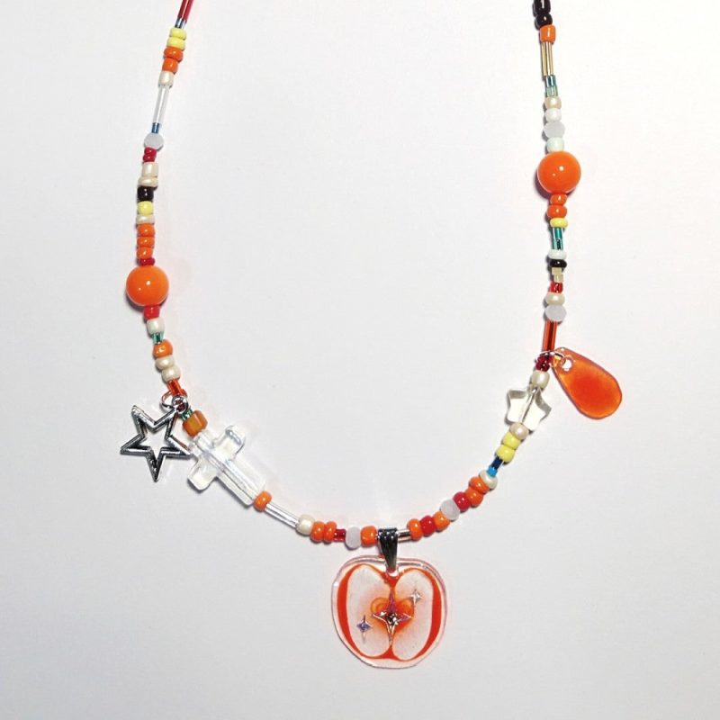 OrangeAppleShrinkPlasticCharmBeadedNecklace3