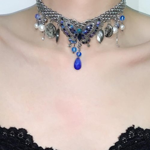 PeacockButterflyTasselChoker1