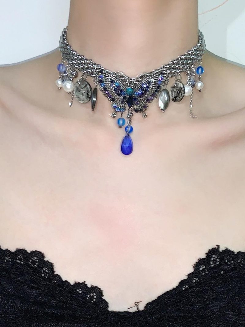 PeacockButterflyTasselChoker1