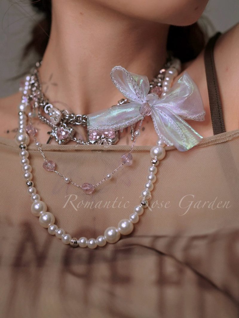 PinkBalletBowPearlChoker1