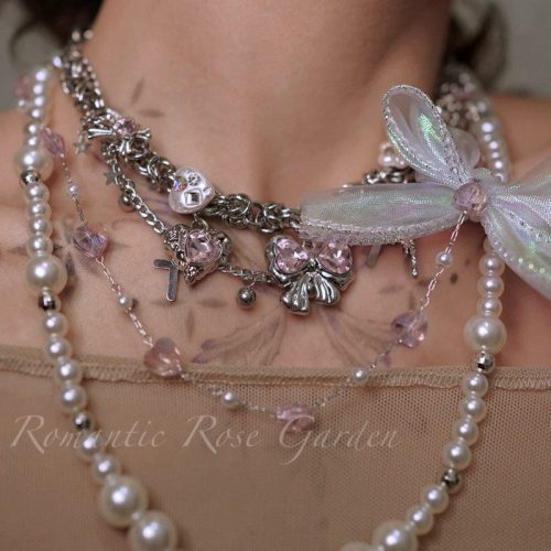 PinkBalletBowPearlChoker3