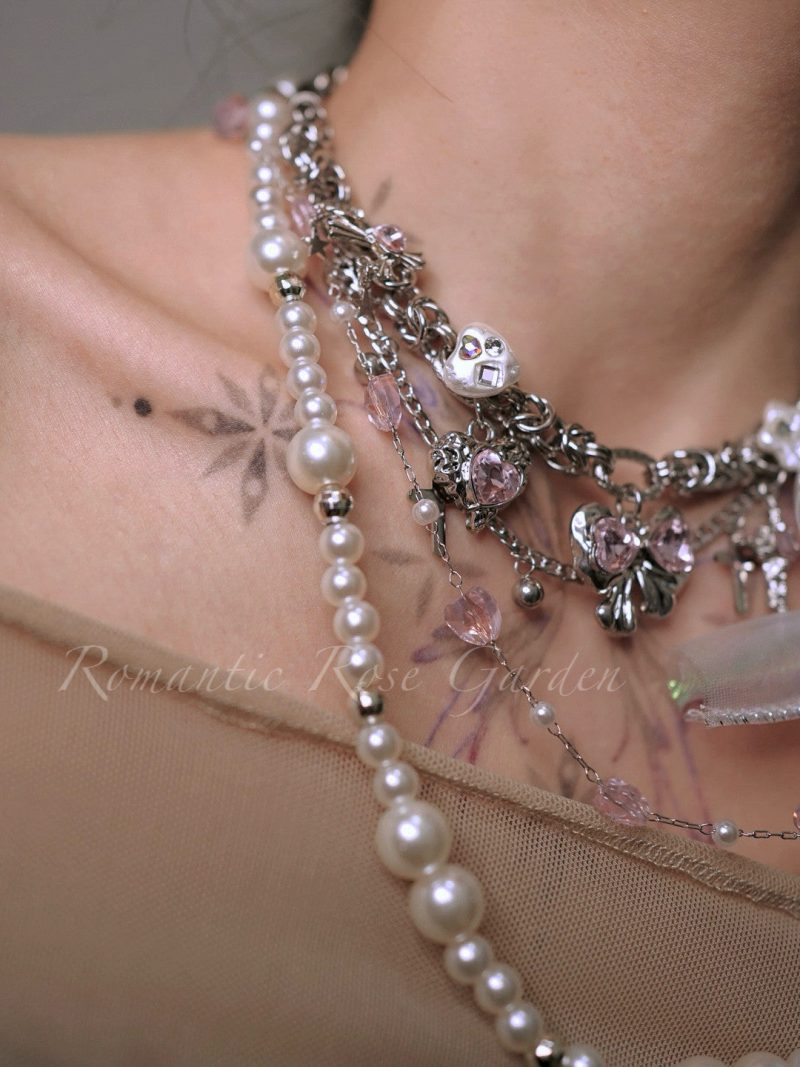 PinkBalletBowPearlChoker4