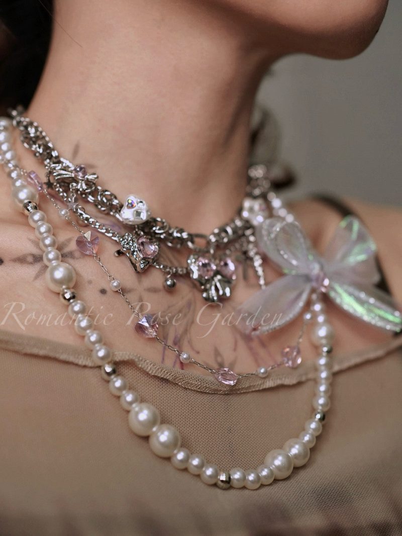 PinkBalletBowPearlChoker5