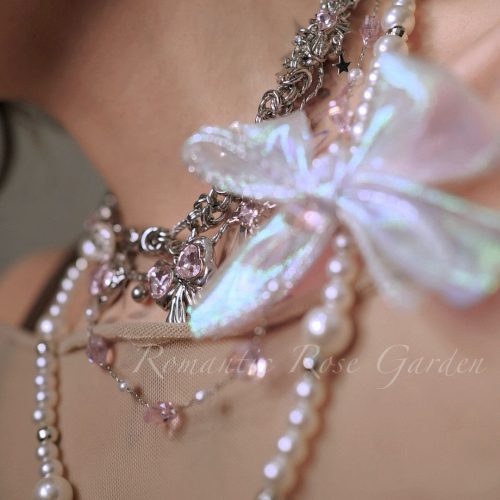 PinkBalletBowPearlChoker6