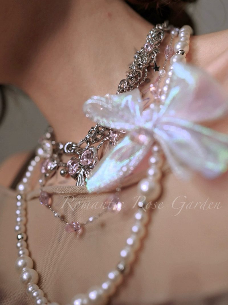 PinkBalletBowPearlChoker6