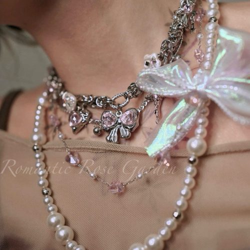 PinkBalletBowPearlChoker7