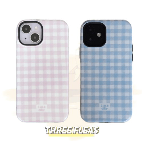 PinkBluePlaidDoubleLayerCouplePhoneCase1