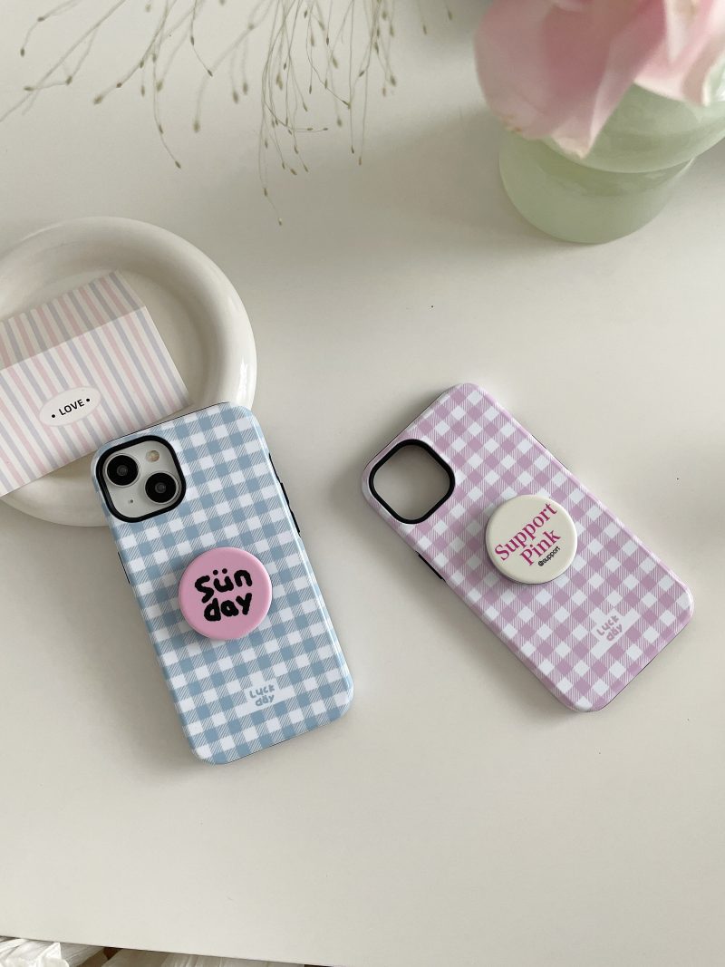 PinkBluePlaidDoubleLayerCouplePhoneCase14