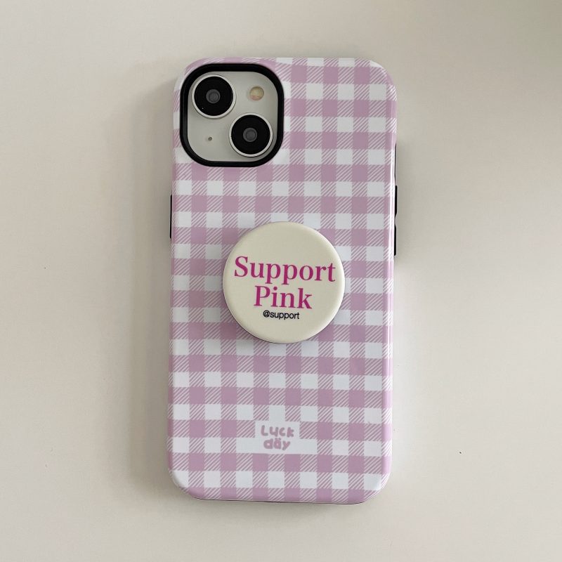 PinkBluePlaidDoubleLayerCouplePhoneCase6