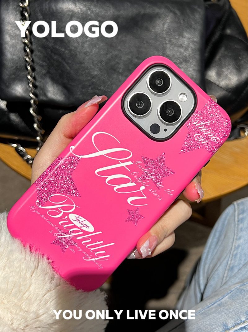 PinkBrightlyStarPrintedDoubleLayerPhoneCase2