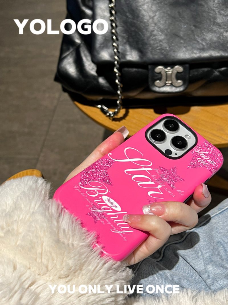 PinkBrightlyStarPrintedDoubleLayerPhoneCase4