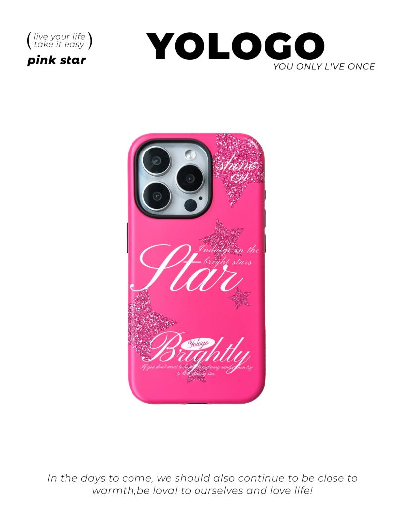 PinkBrightlyStarPrintedDoubleLayerPhoneCase5