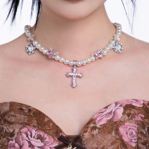 PinkCrossPendantPearlNecklace4