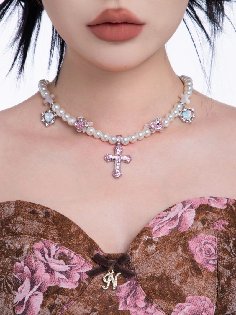 PinkCrossPendantPearlNecklace4