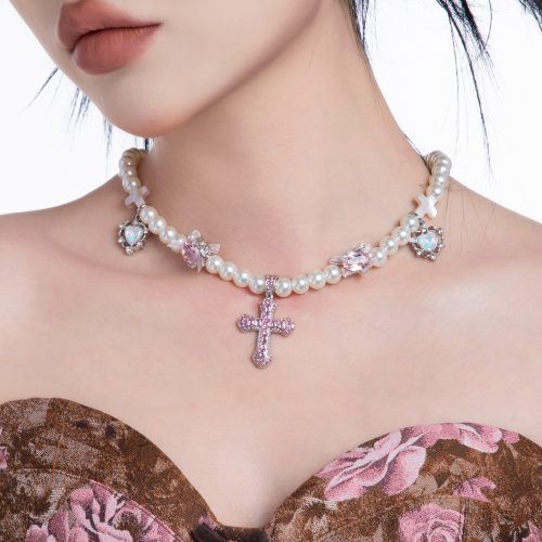 PinkCrossPendantPearlNecklace6