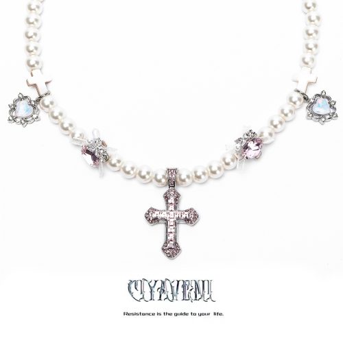 PinkCrossPendantPearlNecklace7