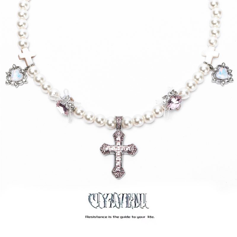 PinkCrossPendantPearlNecklace7