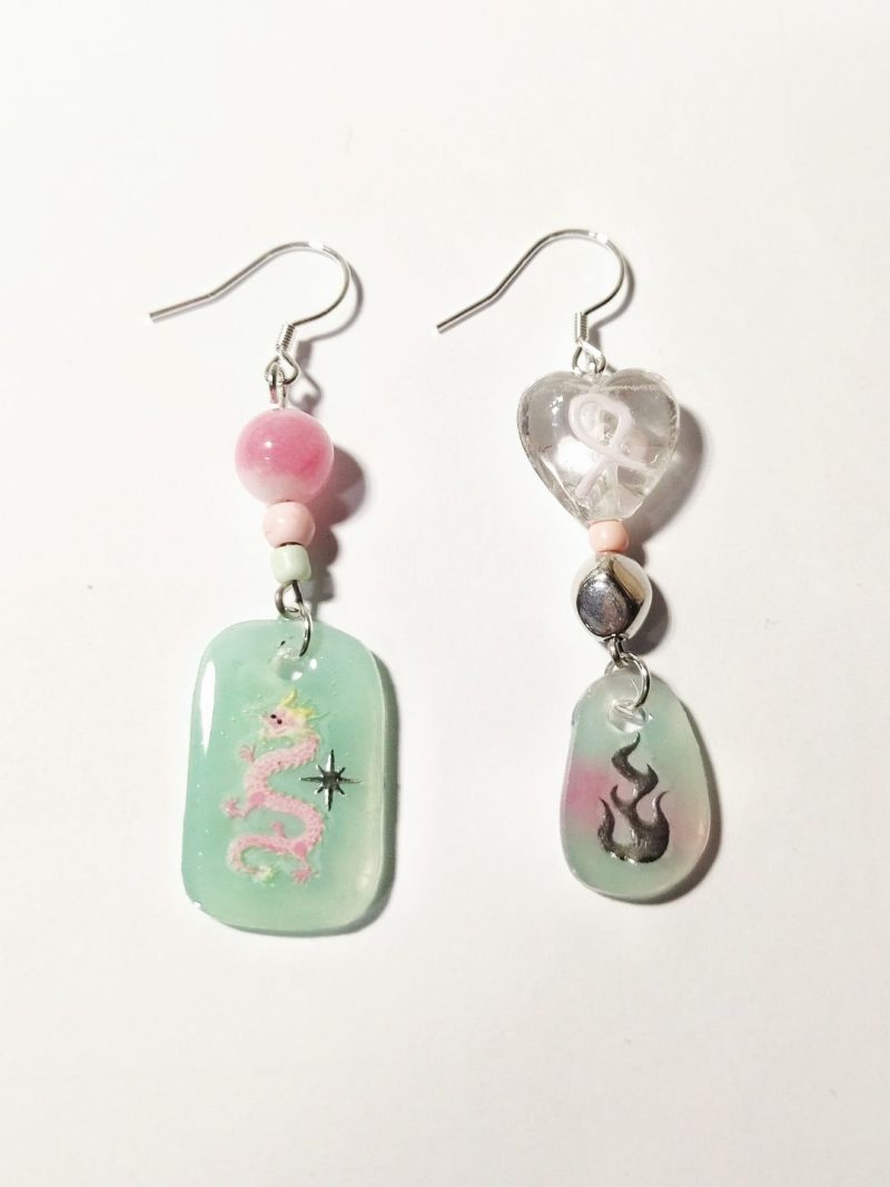 PinkDragonAsymmetricShrinkPlasticEarring