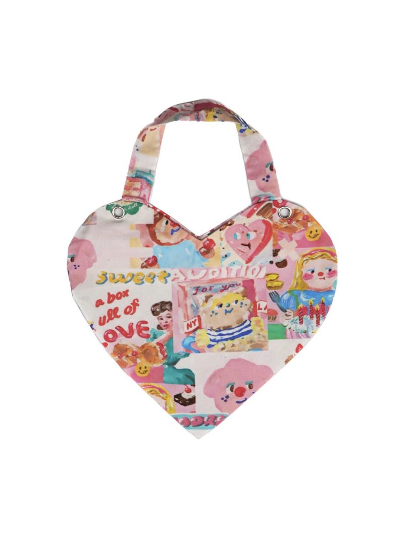 PinkHeartShapeCartoonPrintedBag1