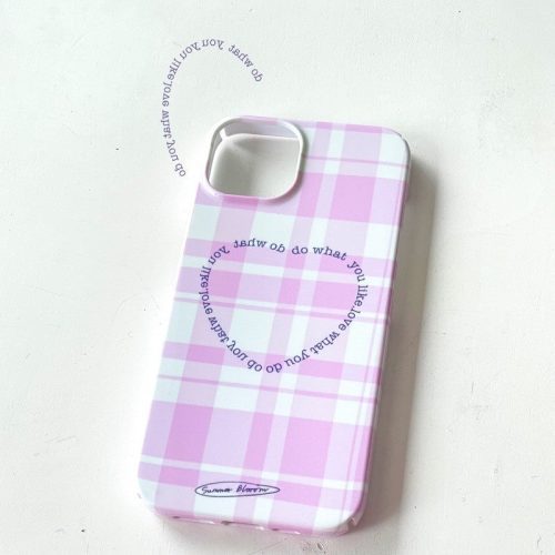 PinkPlaidHeartPrintedPhoneCase3