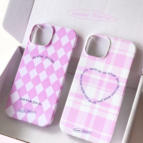 PinkPlaidHeartPrintedPhoneCase4