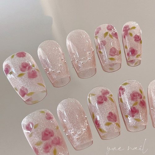 PinkRosePressOnNailsSet3