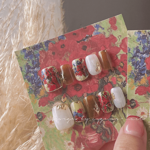 PoppyFlowersLuxuryHandPaintedPressOnNailsSet1