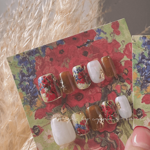 PoppyFlowersLuxuryHandPaintedPressOnNailsSet2