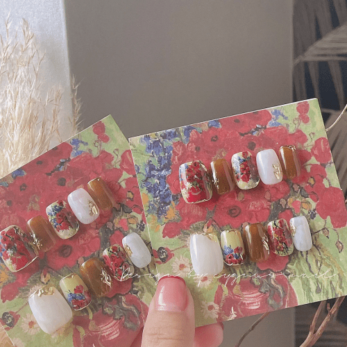 PoppyFlowersLuxuryHandPaintedPressOnNailsSet4