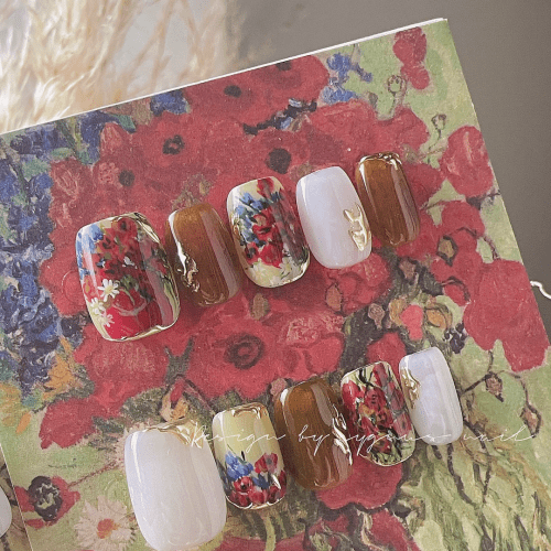 PoppyFlowersLuxuryHandPaintedPressOnNailsSet5