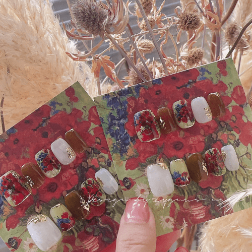 PoppyFlowersLuxuryHandPaintedPressOnNailsSet6