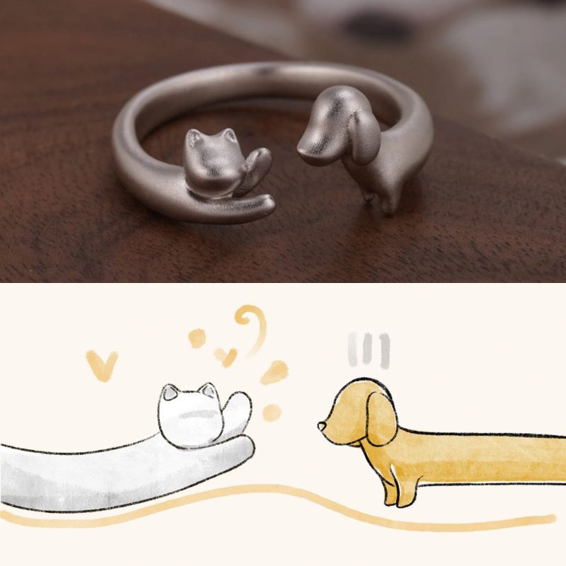 PuppyKittenLoveSilverOpen endRing