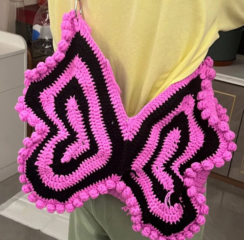 PurpleBlackButterflyCrochetShoulderBag2