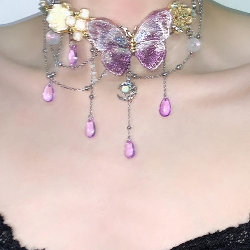 PurpleButterflyFlowerTasselChoker1