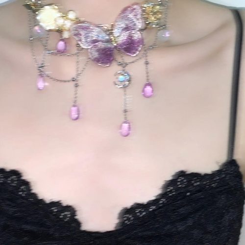 PurpleButterflyFlowerTasselChoker2