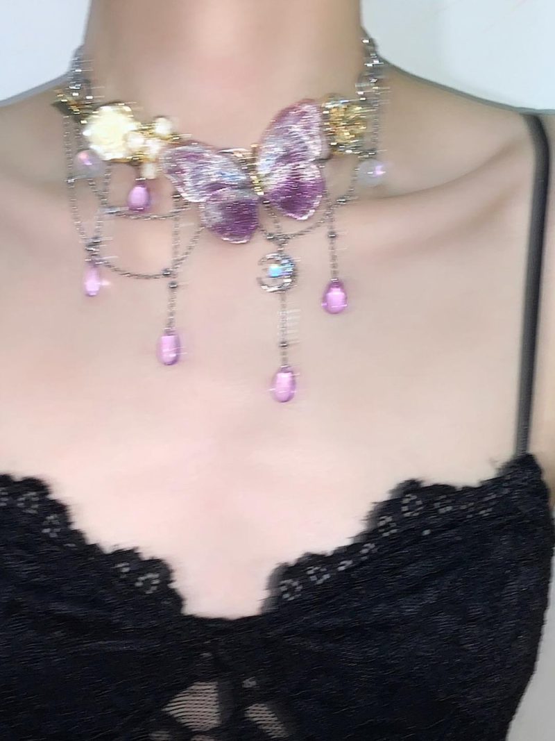 PurpleButterflyFlowerTasselChoker2