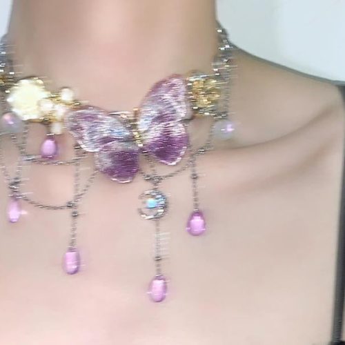 PurpleButterflyFlowerTasselChoker4