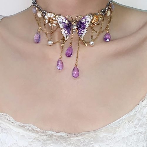 PurpleButterflyFlowerTasselChoker5