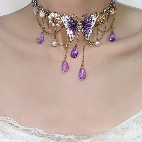 PurpleButterflyFlowerTasselChoker6