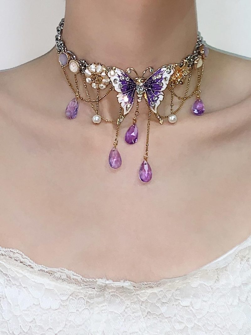 PurpleButterflyFlowerTasselChoker6