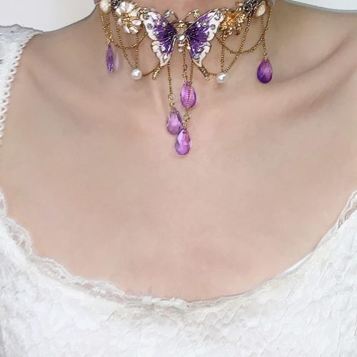 PurpleButterflyFlowerTasselChoker7