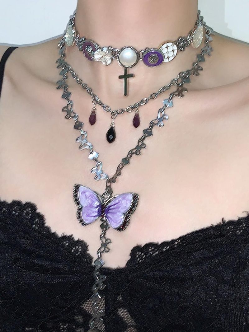 PurpleButterflyLayeredTasselChoker1