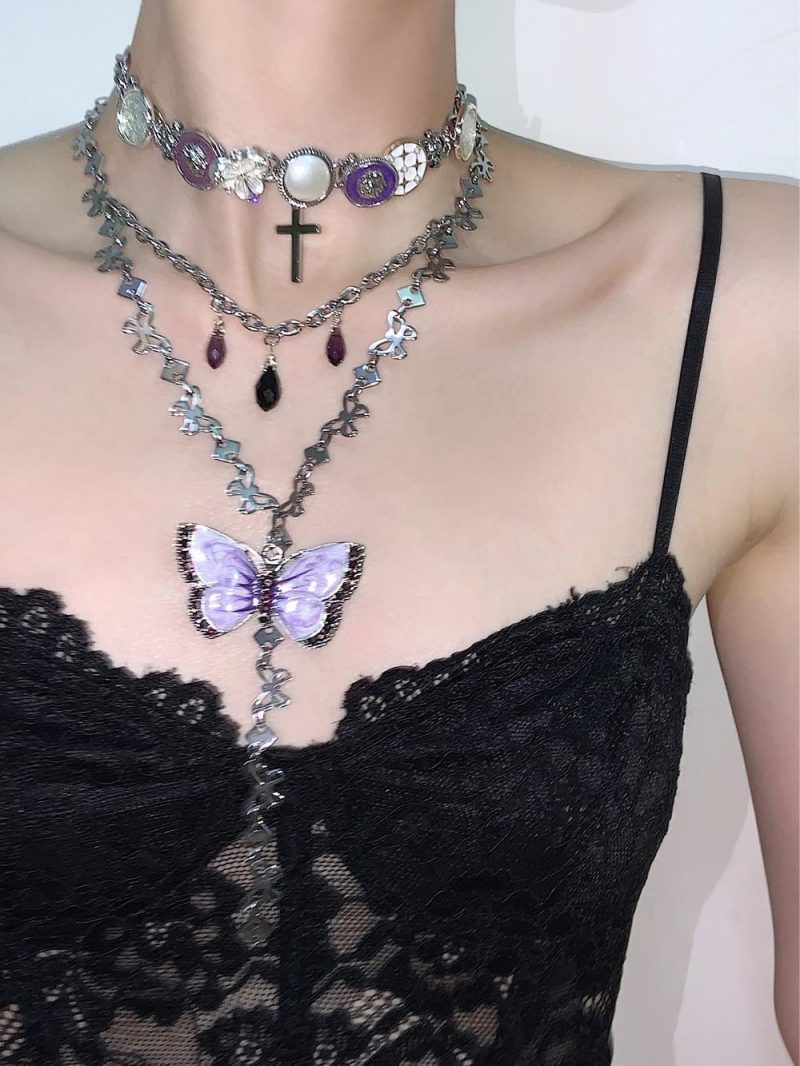 PurpleButterflyLayeredTasselChoker2