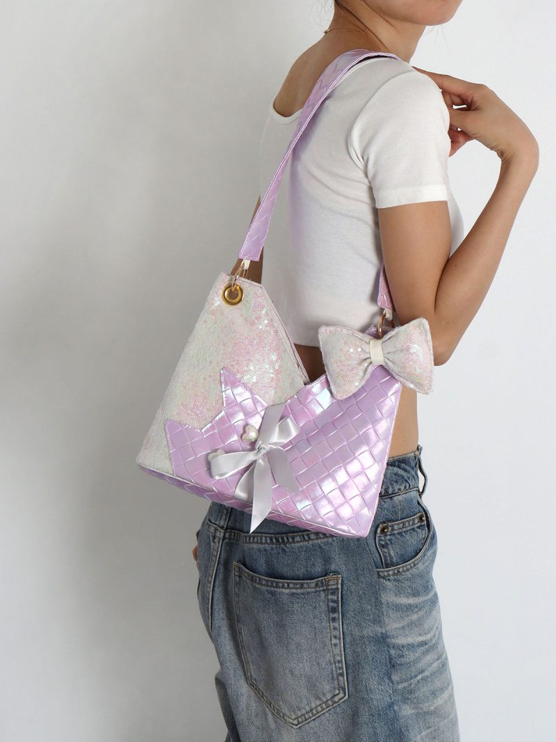 PurpleSequinsCatBowShoulderBag4