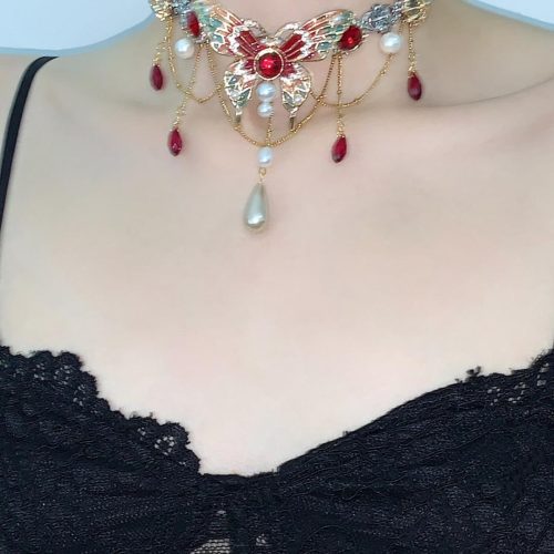 RedGreenButterflyTasselChoker7