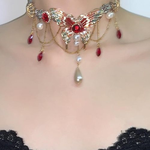 RedGreenButterflyTasselChoker8